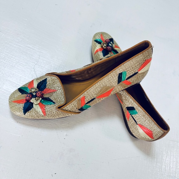 Tory Burch Geraldine Raffia Flats -  beige Flats, Shoes 5.5 M - Picture 7 of 8